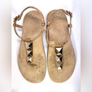 VIONIC Women's Nala T-Strap Sandal Cork and Gold Geometric‎ Studs Size 9.5M